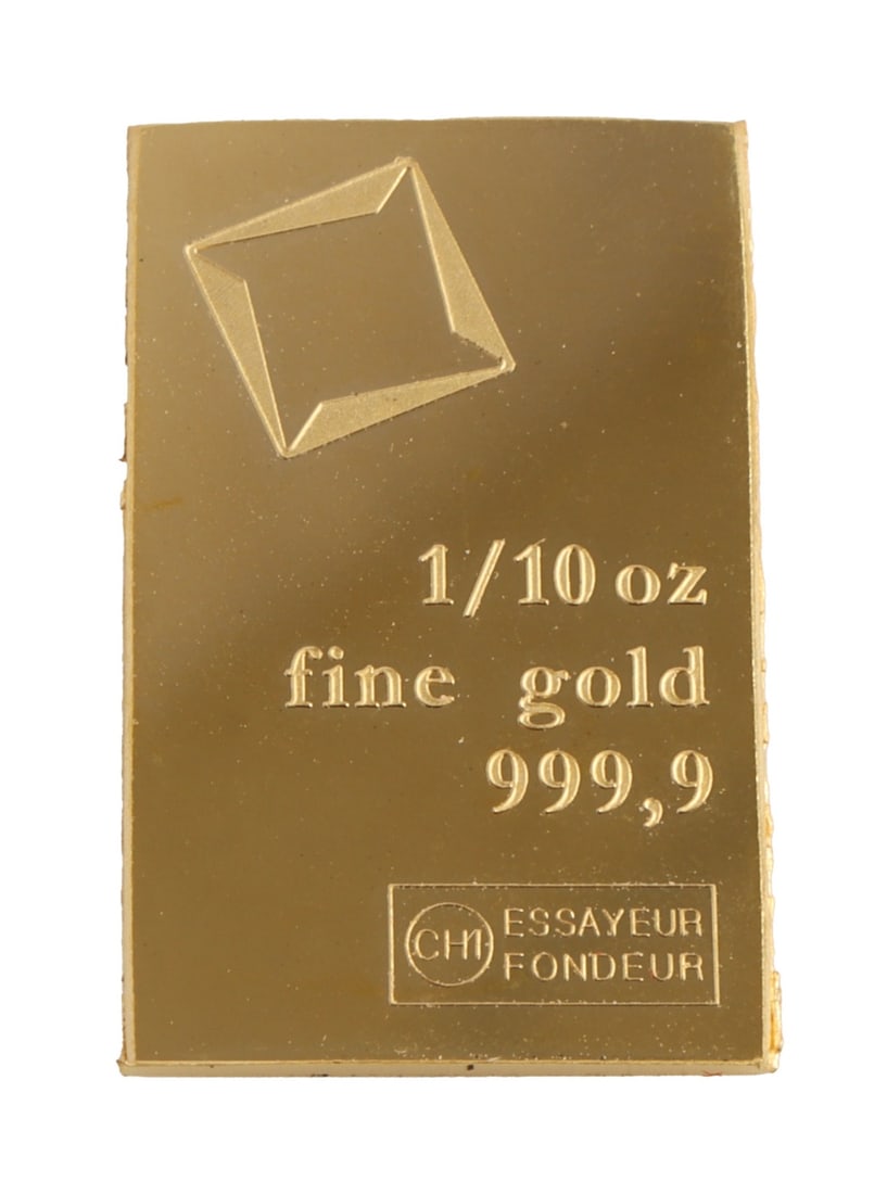 1/10 TROY OUNCE VALCAMBI SUISSE GOLD BAR: Guaranteed. This lot reserved at melt. || Payment & shipping: Accounts without purchase history must pay via Zelle, money order, cashier's check or wire transfer. Items will ship within 10 business da