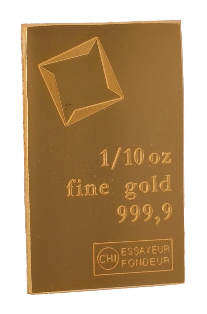 1/10 TROY OUNCE VALCAMBI SUISSE GOLD BAR: Guaranteed. This lot reserved at melt. || Payment & shipping: Accounts without purchase history must pay via Zelle, money order, cashier's check or wire transfer. Items will ship within 10 business da