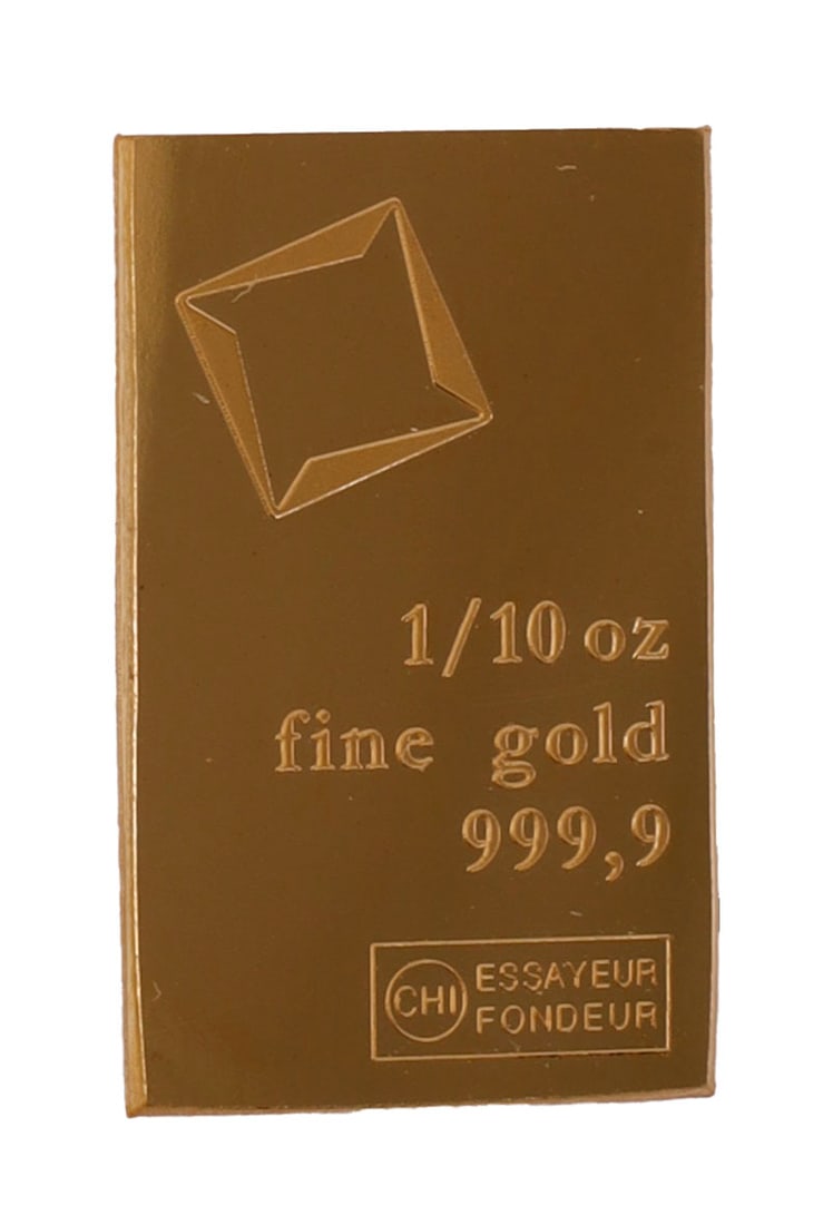 1/10 TROY OUNCE VALCAMBI SUISSE GOLD BAR: Guaranteed. This lot reserved at melt. || Payment & shipping: Accounts without purchase history must pay via Zelle, money order, cashier's check or wire transfer. Items will ship within 10 business da