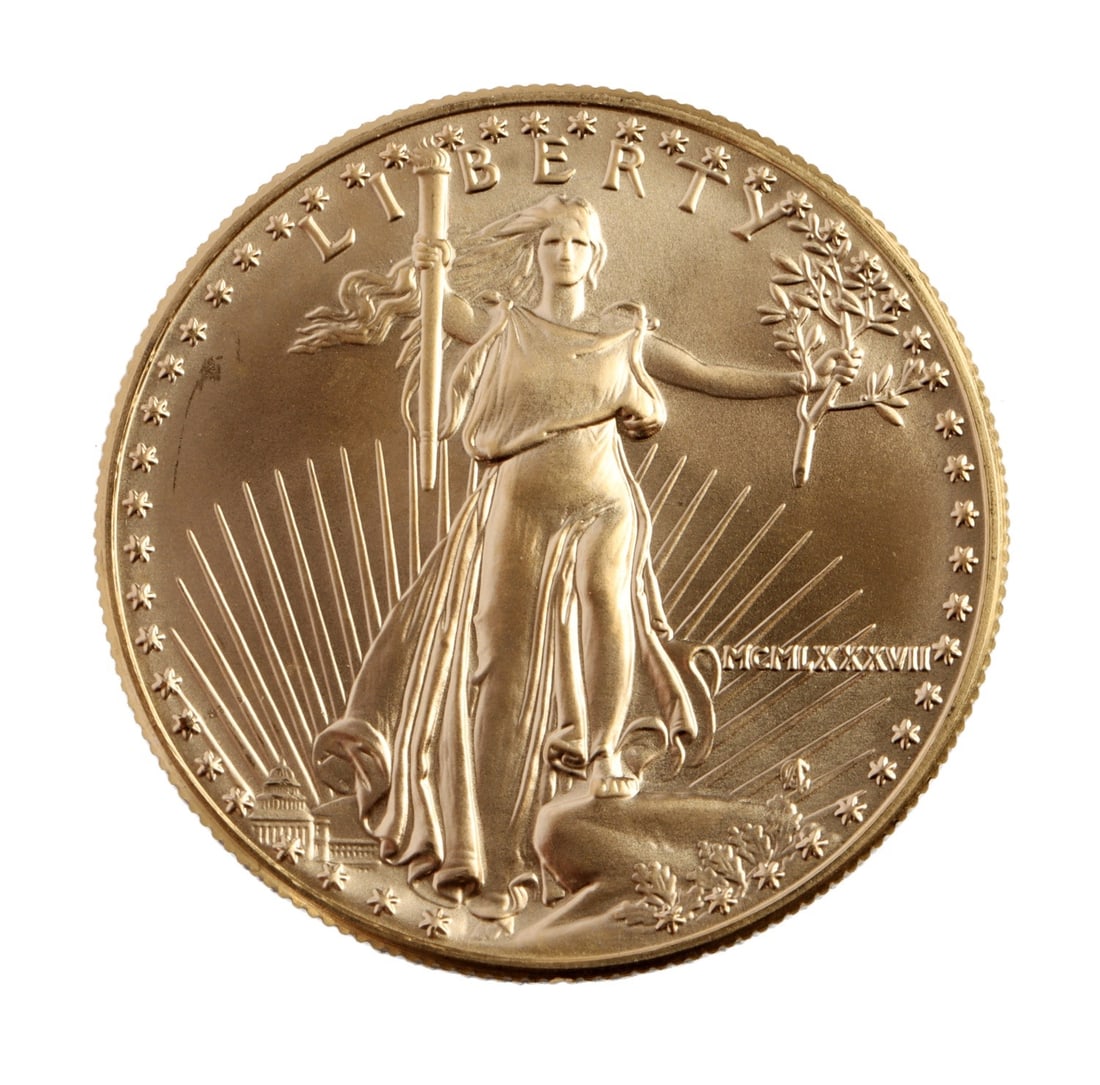 1987 ONE OUNCE GOLD AMERICAN EAGLE: Brilliant Uncirculated. This lot reserved at melt. || Payment & shipping: Accounts without purchase history must pay via Zelle, money order, cashier's check or wire transfer. Items will ship within 10