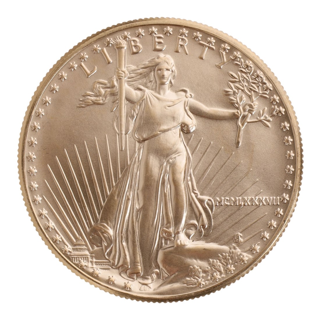 1987 ONE OUNCE GOLD AMERICAN EAGLE: Brilliant Uncirculated. This lot reserved at melt. || Payment & shipping: Accounts without purchase history must pay via Zelle, money order, cashier's check or wire transfer. Items will ship within 10