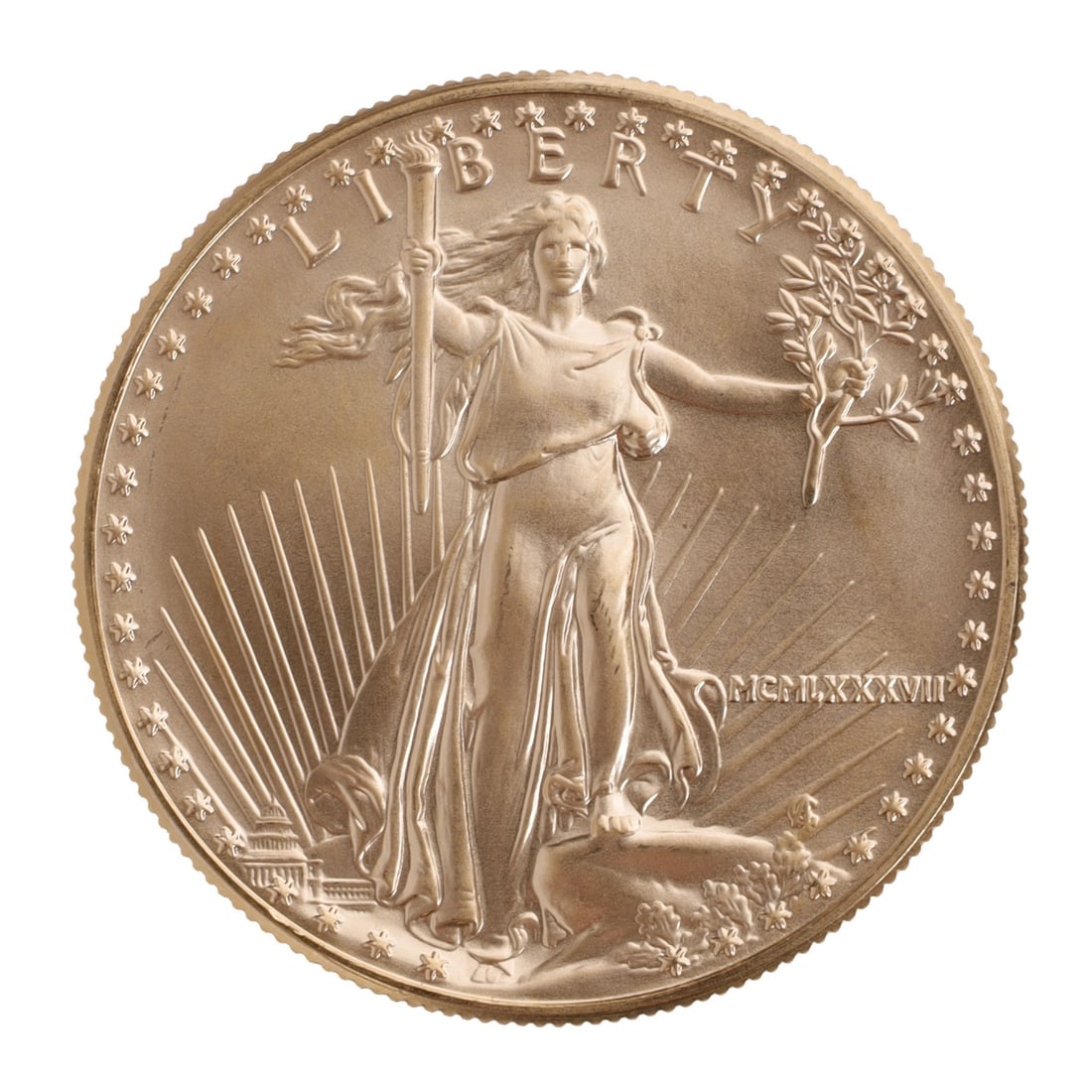 1987 ONE OUNCE GOLD AMERICAN EAGLE: Brilliant Uncirculated. This lot reserved at melt. || Payment & shipping: Accounts without purchase history must pay via Zelle, money order, cashier's check or wire transfer. Items will ship within 10