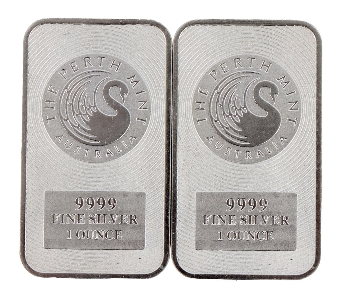 2 ONE OUNCE FINE SILVER PERTH MINT BARS