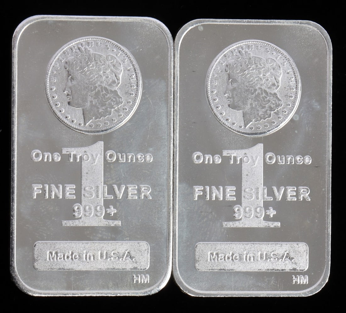 2 ONE TROY OUNCE .999 SILVER MORGAN BULLION BARS: .999 fine silver bars with Morgan design. This lot reserved at melt. || Payment & shipping: Accounts without purchase history must pay via Zelle, money order, cashier's check or wire transfer. Items w