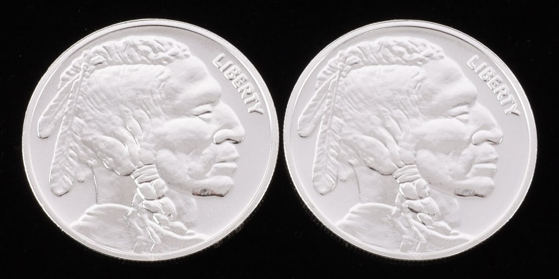 2 ONE TROY OUNCE .999 SILVER BUFFALO ROUNDS: .999 fine silver rounds with Indian head design. This lot reserved at melt. || Payment & shipping: Accounts without purchase history must pay via Zelle, money order, cashier's check or wire transfer.