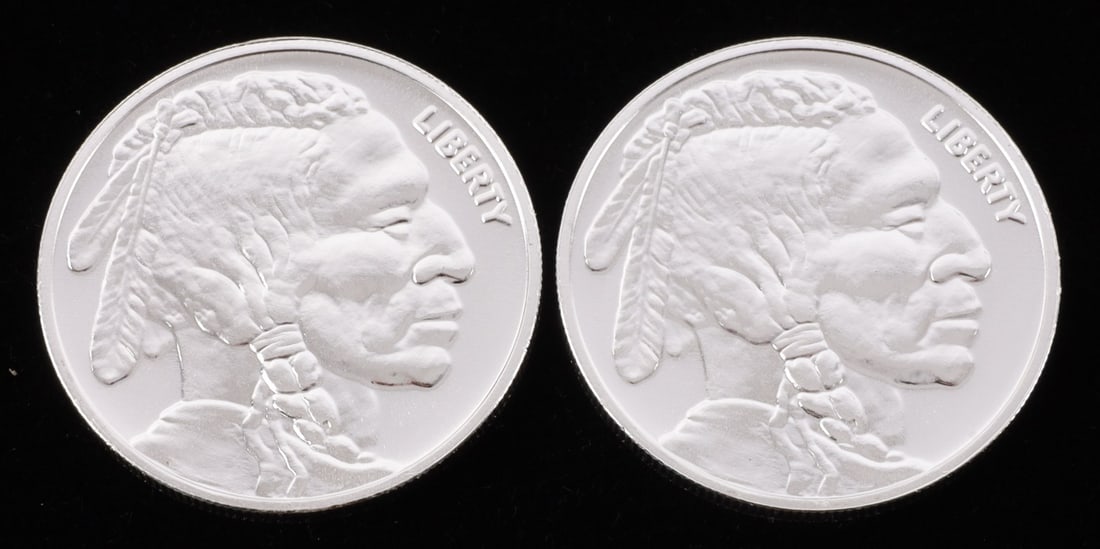 2 ONE TROY OUNCE .999 SILVER BUFFALO ROUNDS: .999 fine silver rounds with Indian head design. This lot reserved at melt. || Payment & shipping: Accounts without purchase history must pay via Zelle, money order, cashier's check or wire transfer.