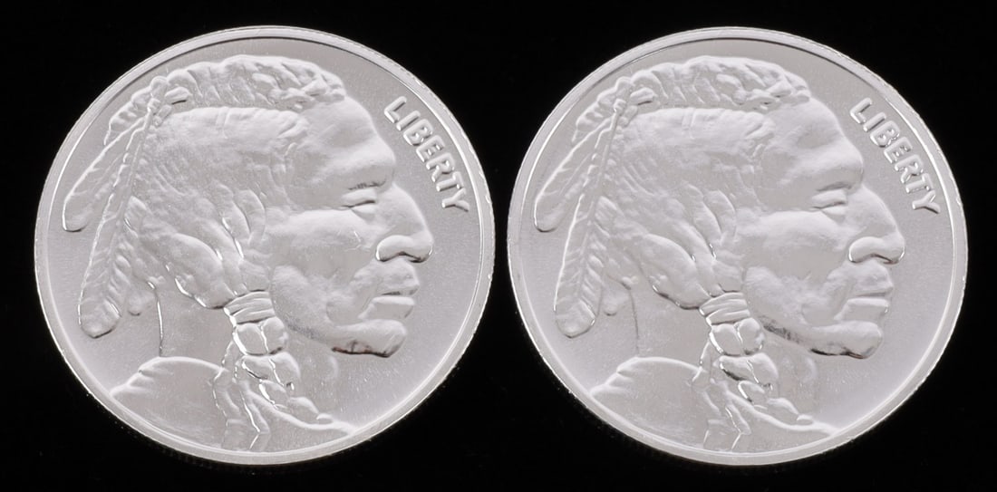 2 ONE TROY OUNCE .999 SILVER BUFFALO ROUNDS: .999 fine silver rounds with Indian head design. This lot reserved at melt. || Payment & shipping: Accounts without purchase history must pay via Zelle, money order, cashier's check or wire transfer.