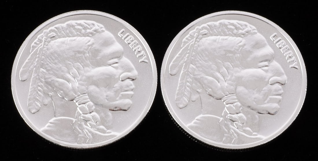 2 ONE TROY OUNCE .999 SILVER BUFFALO ROUNDS: .999 fine silver rounds with Indian head design. This lot reserved at melt. || Payment & shipping: Accounts without purchase history must pay via Zelle, money order, cashier's check or wire transfer.