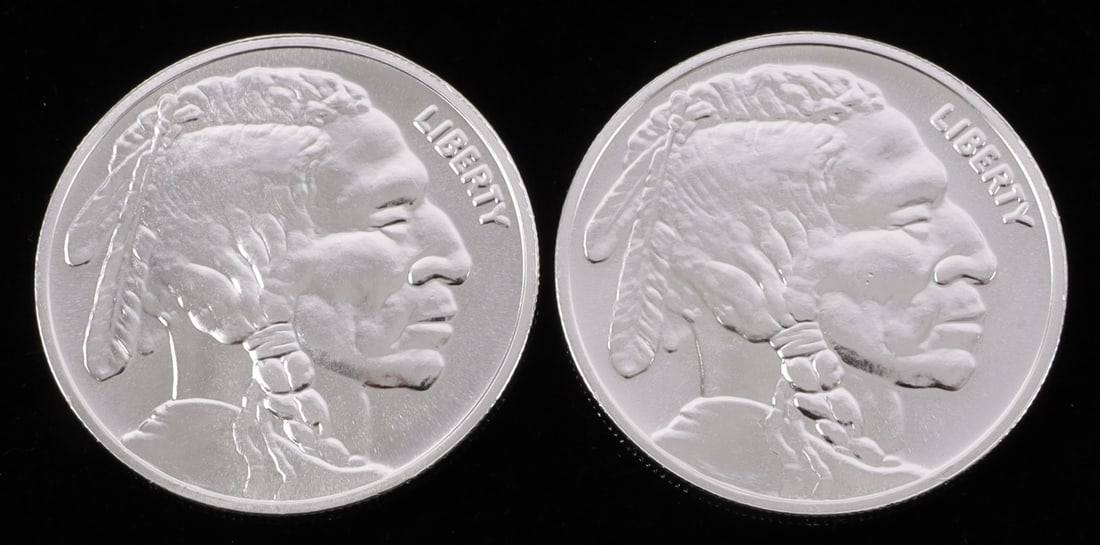 2 ONE TROY OUNCE .999 SILVER BUFFALO ROUNDS: .999 fine silver rounds with Indian head design. This lot reserved at melt. || Payment & shipping: Accounts without purchase history must pay via Zelle, money order, cashier's check or wire transfer.