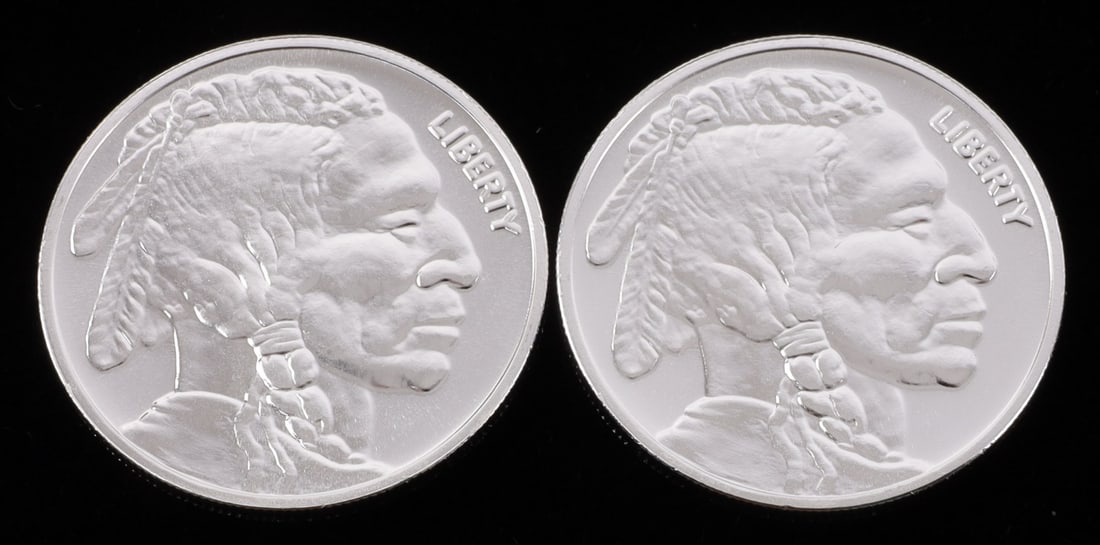 2 ONE TROY OUNCE .999 SILVER BUFFALO ROUNDS: .999 fine silver rounds with Indian head design. This lot reserved at melt. || Payment & shipping: Accounts without purchase history must pay via Zelle, money order, cashier's check or wire transfer.