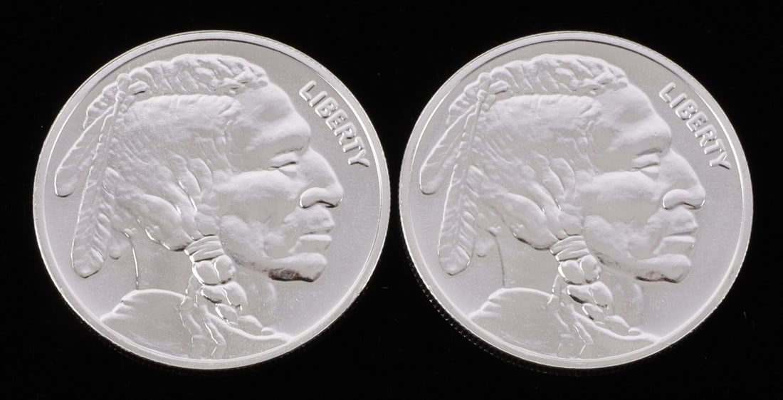 2 ONE TROY OUNCE .999 SILVER BUFFALO ROUNDS: .999 fine silver rounds with Indian head design. This lot reserved at melt. || Payment & shipping: Accounts without purchase history must pay via Zelle, money order, cashier's check or wire transfer.