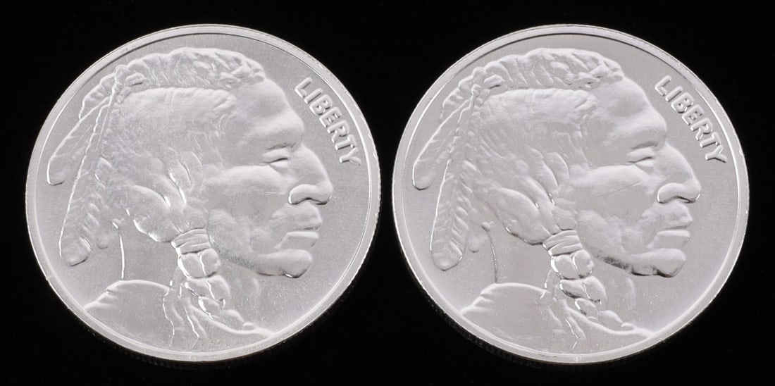 2 ONE TROY OUNCE .999 SILVER BUFFALO ROUNDS: .999 fine silver rounds with Indian head design. This lot reserved at melt. || Payment & shipping: Accounts without purchase history must pay via Zelle, money order, cashier's check or wire transfer.
