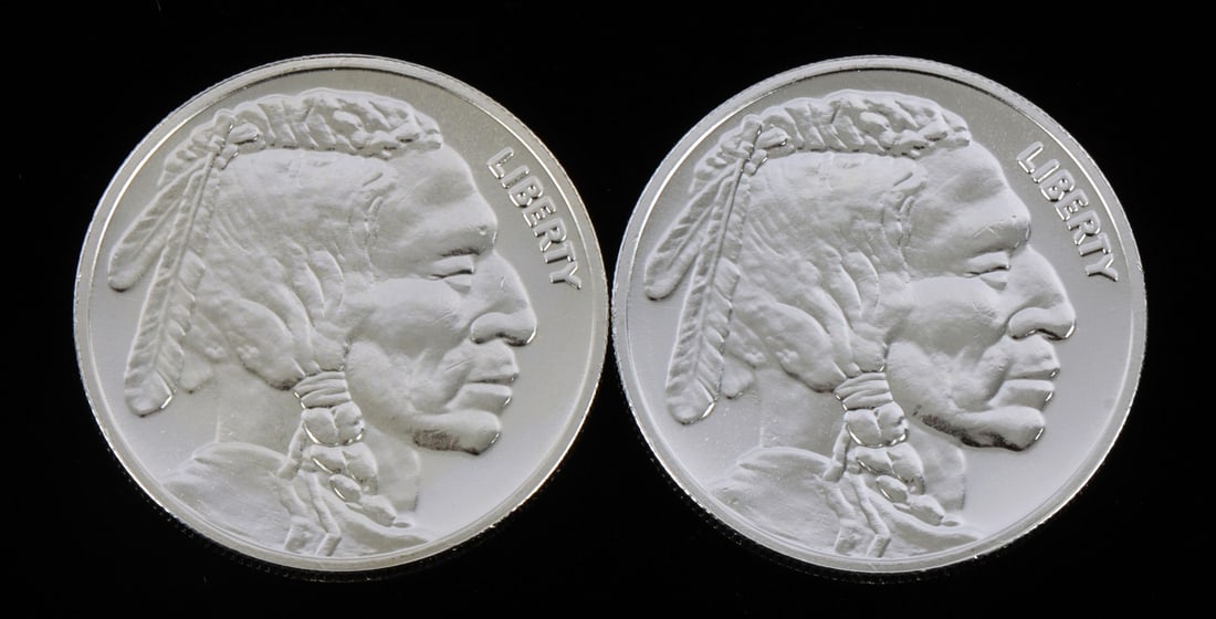 2 ONE TROY OUNCE .999 SILVER BUFFALO ROUNDS: .999 fine silver rounds with Indian head design. This lot reserved at melt. || Payment & shipping: Accounts without purchase history must pay via Zelle, money order, cashier's check or wire transfer.