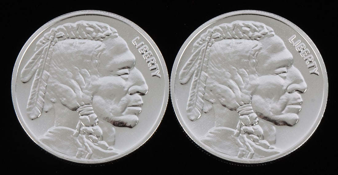 2 ONE TROY OUNCE .999 SILVER BUFFALO ROUNDS: .999 fine silver rounds with Indian head design. This lot reserved at melt. || Payment & shipping: Accounts without purchase history must pay via Zelle, money order, cashier's check or wire transfer.