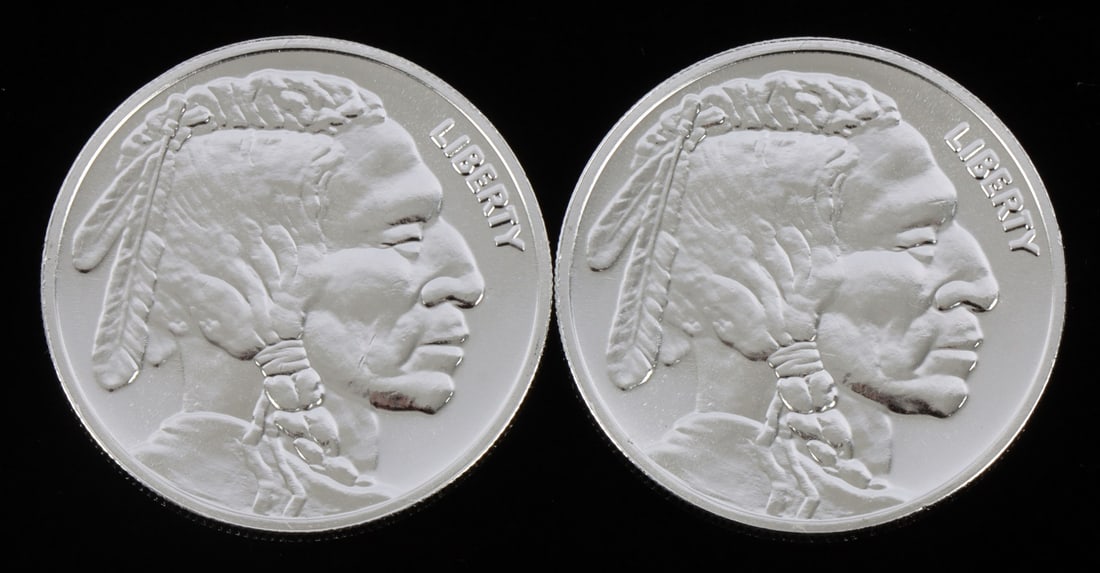 2 ONE TROY OUNCE .999 SILVER BUFFALO ROUNDS: .999 fine silver rounds with Indian head design. This lot reserved at melt. || Payment & shipping: Accounts without purchase history must pay via Zelle, money order, cashier's check or wire transfer.