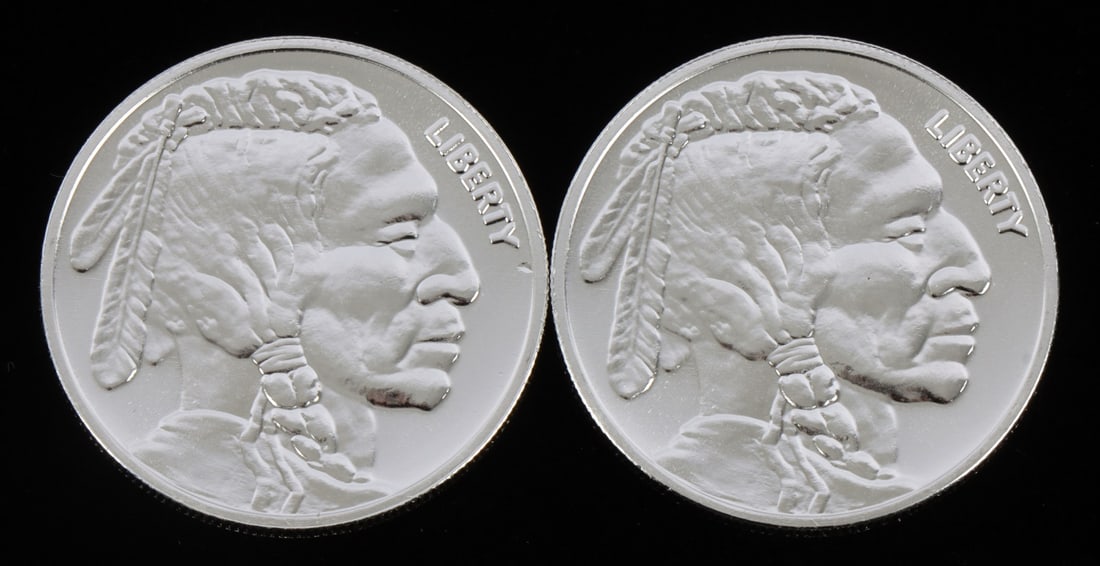2 ONE TROY OUNCE .999 SILVER BUFFALO ROUNDS: .999 fine silver rounds with Indian head design. This lot reserved at melt. || Payment & shipping: Accounts without purchase history must pay via Zelle, money order, cashier's check or wire transfer.