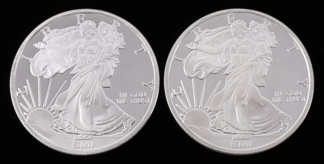 2 ONE TROY OUNCE .999 SILVER EAGLE ROUNDS: American eagle design. This lot reserved at melt. || Payment & shipping: Accounts without purchase history must pay via Zelle, money order, cashier's check or wire transfer. Items will ship within 10