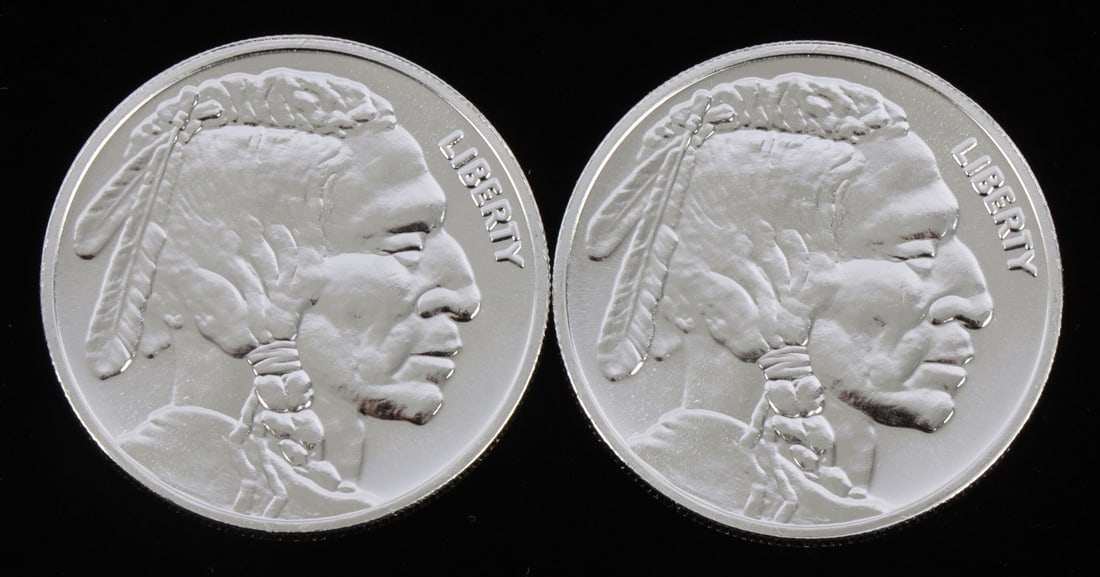 2 ONE TROY OUNCE .999 SILVER INDIAN HEAD ROUNDS (1 of 2)