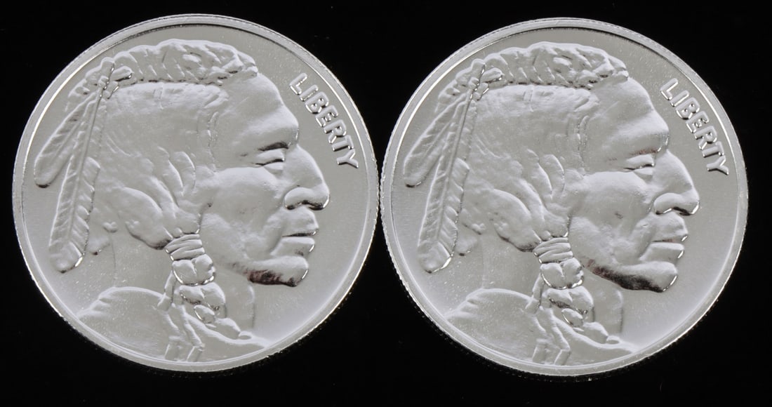2 ONE TROY OUNCE .999 SILVER INDIAN HEAD ROUNDS: .999 fine silver rounds with Indian head and buffalo design. This lot reserved at melt. || Payment & shipping: Accounts without purchase history must pay via Zelle, money order, cashier's check or wir