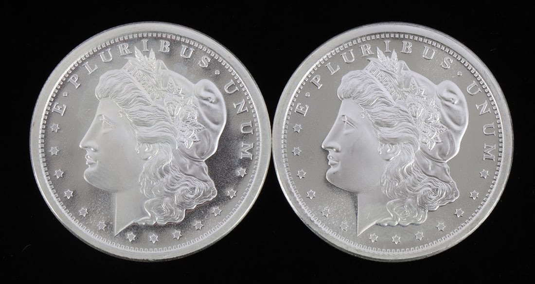 2 ONE TROY OUNCE .999 SILVER MORGAN ROUNDS: .999 fine silver rounds with Morgan design. This lot reserved at melt. || Payment & shipping: Accounts without purchase history must pay via Zelle, money order, cashier's check or wire transfer. Items