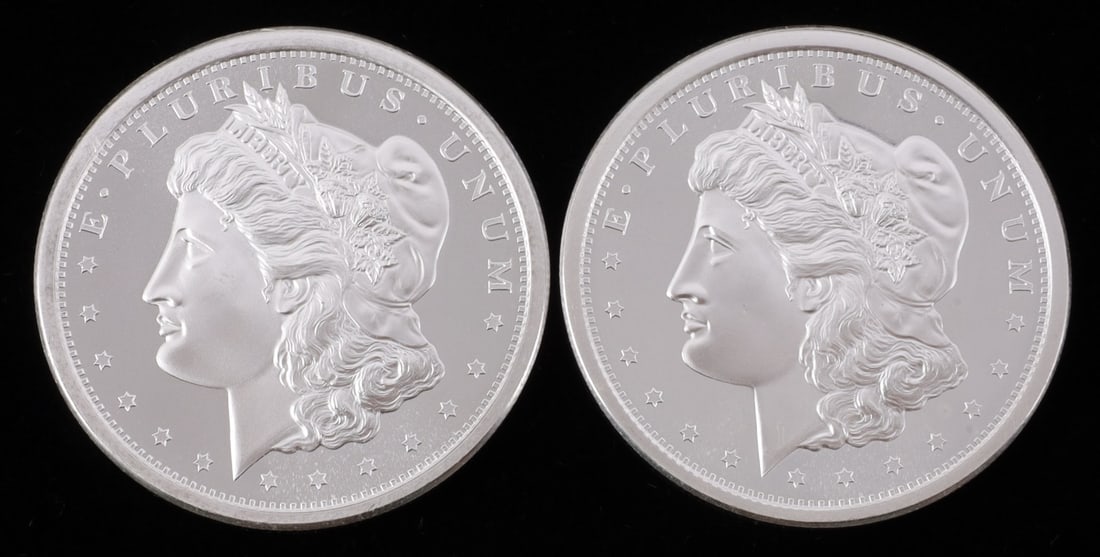 2 ONE TROY OUNCE .999 SILVER MORGAN ROUNDS: Morgan silver dollar design. This lot reserved at melt. || Payment & shipping: Accounts without purchase history must pay via Zelle, money order, cashier's check or wire transfer. Items will ship with