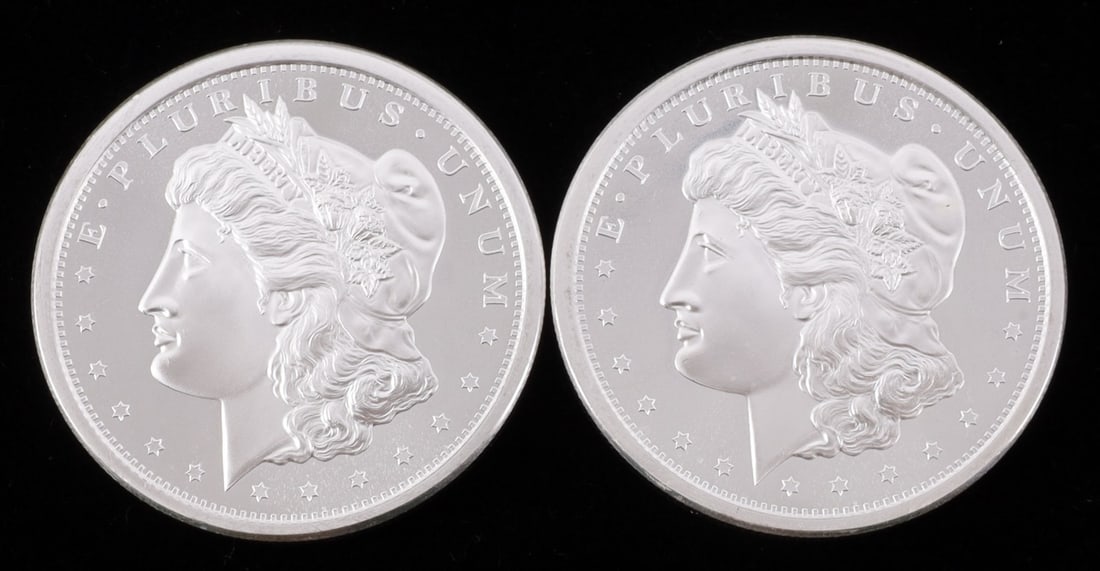 2 ONE TROY OUNCE .999 SILVER MORGAN ROUNDS: Morgan silver dollar design. This lot reserved at melt. || Payment & shipping: Accounts without purchase history must pay via Zelle, money order, cashier's check or wire transfer. Items will ship with