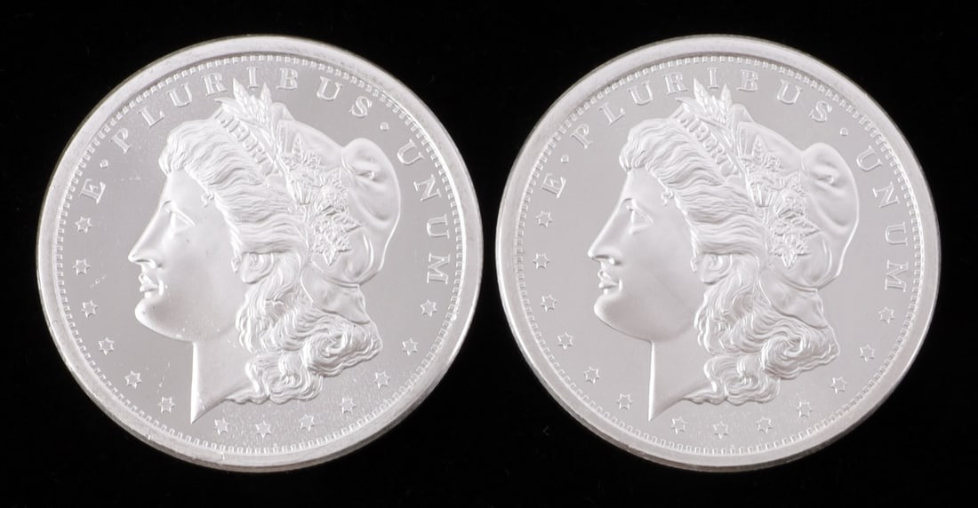 2 ONE TROY OUNCE .999 SILVER MORGAN ROUNDS: Morgan silver dollar design. This lot reserved at melt. || Payment & shipping: Accounts without purchase history must pay via Zelle, money order, cashier's check or wire transfer. Items will ship with