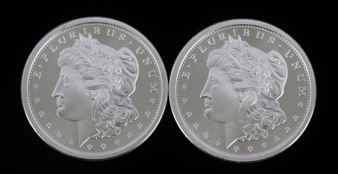 2 ONE TROY OUNCE .999 SILVER MORGAN ROUNDS: .999 fine silver rounds with Morgan design. This lot reserved at melt. || Payment & shipping: Accounts without purchase history must pay via Zelle, money order, cashier's check or wire transfer. Items