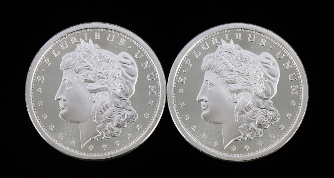2 ONE TROY OUNCE .999 SILVER MORGAN ROUNDS: .999 fine silver rounds with Morgan design. This lot reserved at melt. || Payment & shipping: Accounts without purchase history must pay via Zelle, money order, cashier's check or wire transfer. Items