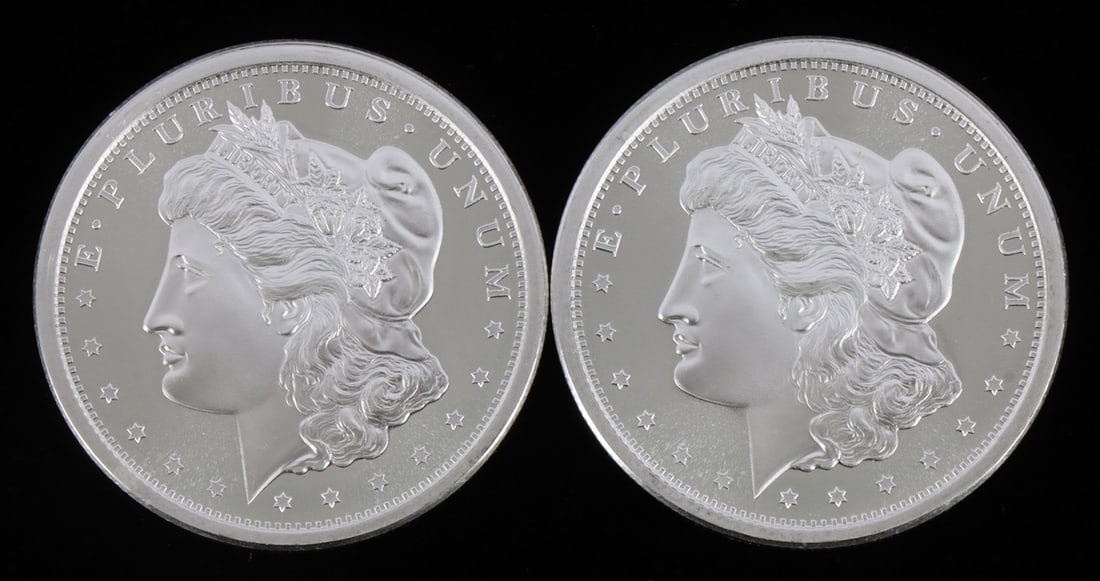2 ONE TROY OUNCE .999 SILVER MORGAN ROUNDS: .999 fine silver rounds with Morgan design. This lot reserved at melt. || Payment & shipping: Accounts without purchase history must pay via Zelle, money order, cashier's check or wire transfer. Items
