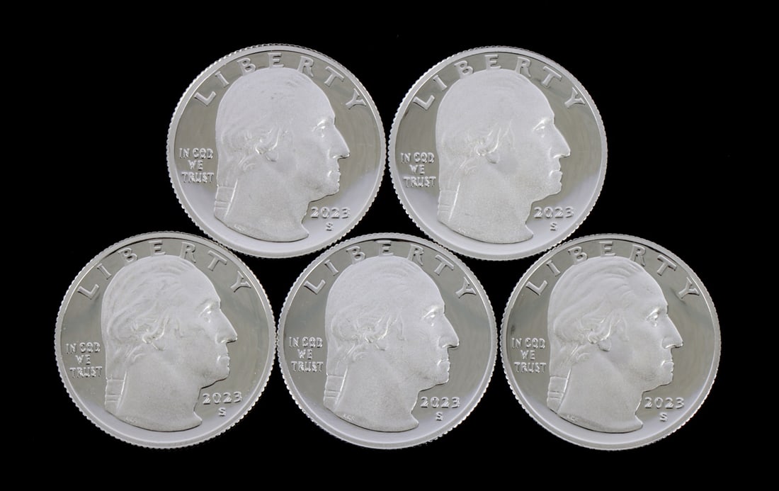 5 .999 FINE SILVER PROOF WASHINGTON QUARTERS 2023: FIVE (5) Washington quarters. .999 fine silver. 2023. Bessie Coleman. This lot reserved at melt. || Payment & shipping: Accounts without purchase history must pay via Zelle, money order, cashier's che
