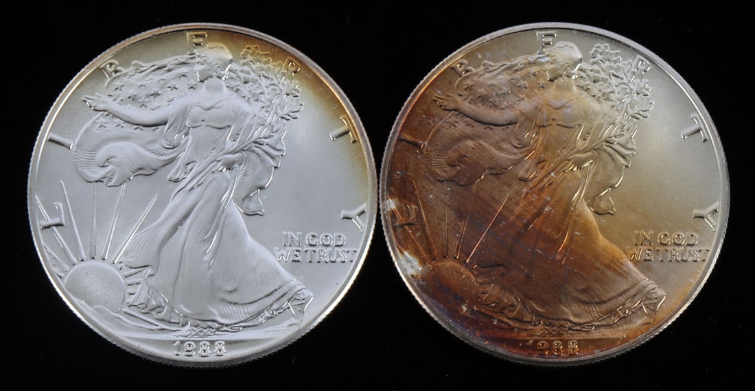 2 ONE TROY OUNCE .999 AMERICAN SILVER EAGLES 1988 (1 of 2)