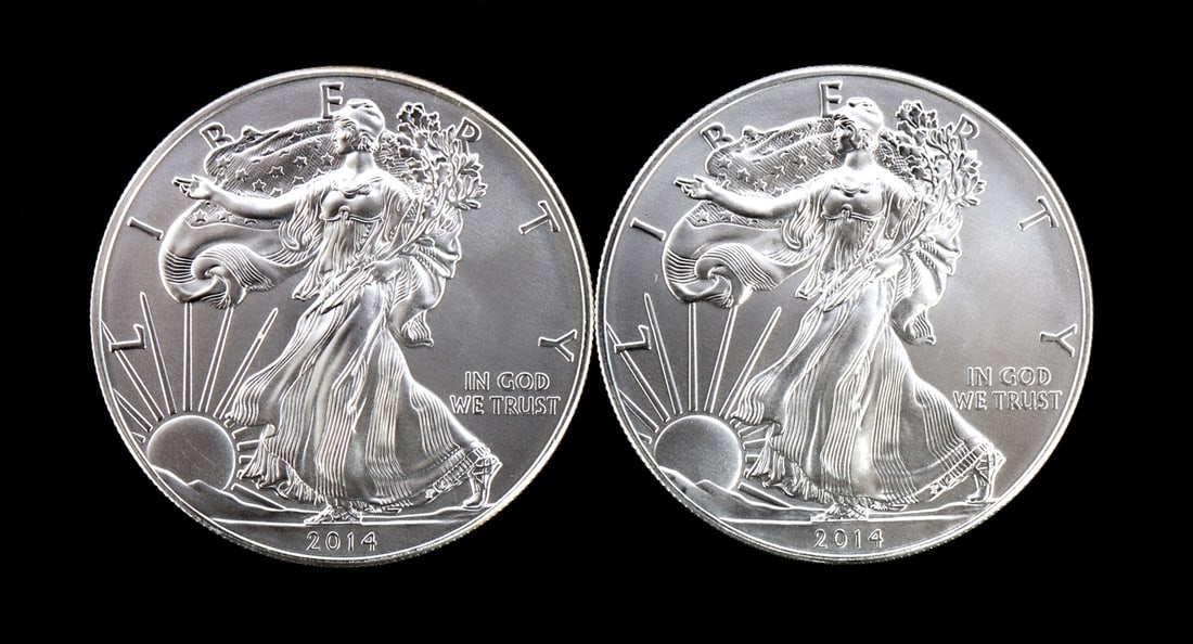 2 ONE TROY OUNCE .999 SILVER EAGLE 2014 (1 of 2)