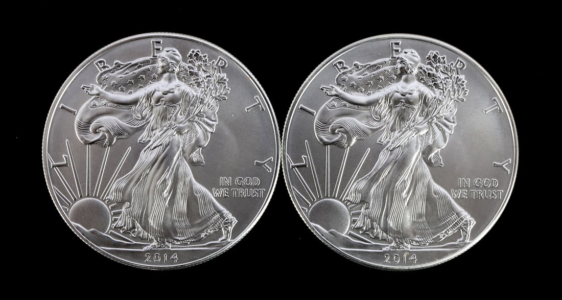 2 ONE TROY OUNCE .999 SILVER EAGLE 2014 (1 of 2)