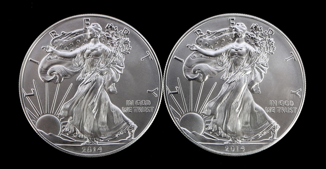 2 ONE TROY OUNCE .999 SILVER EAGLE 2014 (1 of 2)