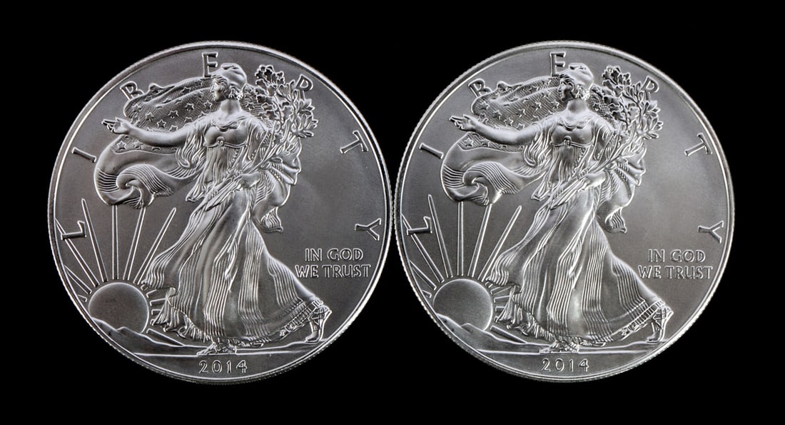 2 ONE TROY OUNCE .999 SILVER EAGLE 2014 (1 of 2)