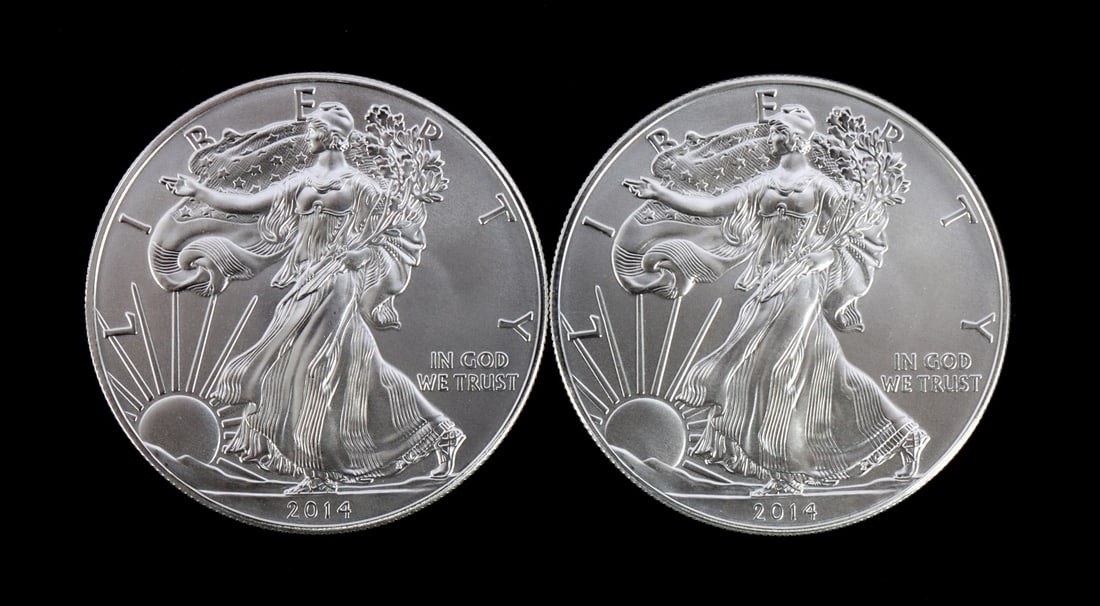 2 ONE TROY OUNCE .999 SILVER EAGLE 2014 (1 of 2)