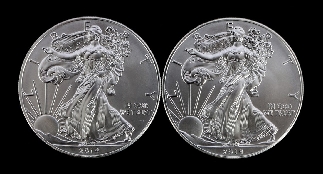 2 ONE TROY OUNCE .999 SILVER EAGLE 2014 (1 of 2)