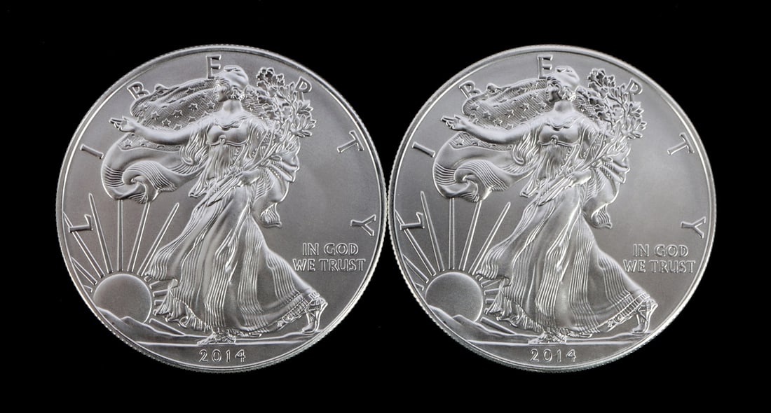 2 ONE TROY OUNCE .999 SILVER EAGLE 2014 (1 of 2)