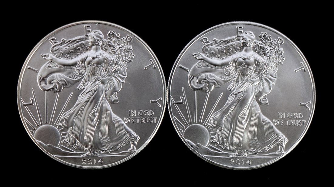 2 ONE TROY OUNCE .999 SILVER EAGLE 2014 (1 of 2)
