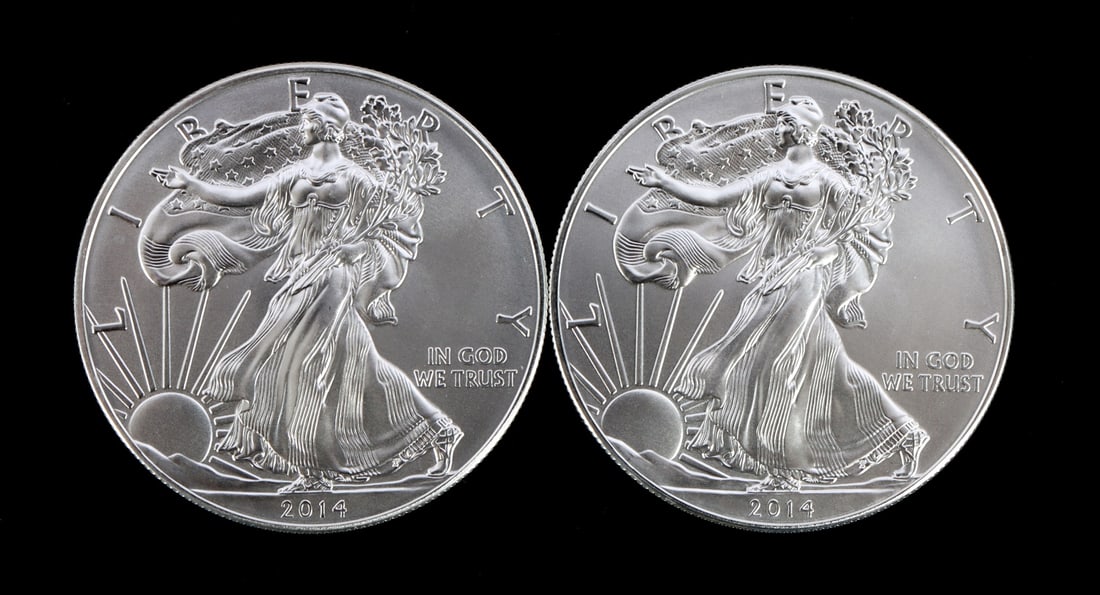 2 ONE TROY OUNCE .999 SILVER EAGLE 2014 (1 of 2)