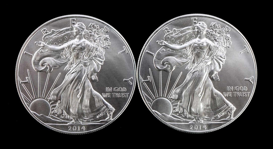 2 ONE TROY OUNCE .999 SILVER EAGLE 2014 (1 of 2)
