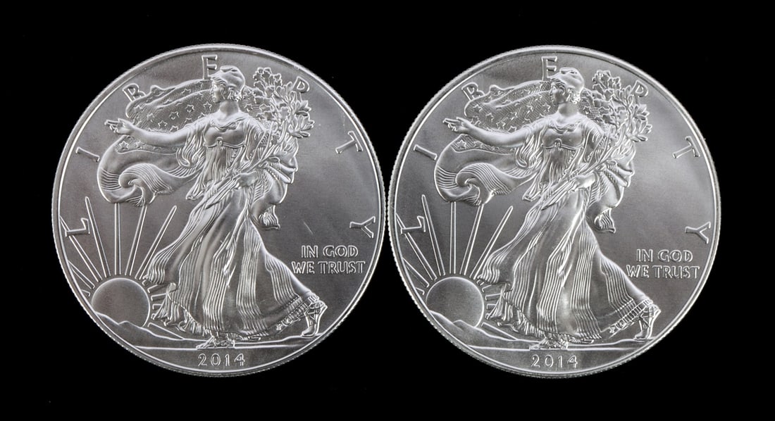 2 ONE TROY OUNCE .999 SILVER EAGLE 2014 (1 of 2)