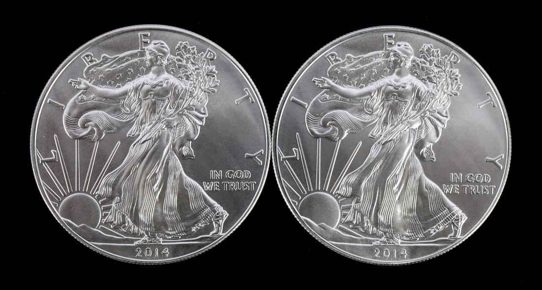 2 ONE TROY OUNCE .999 SILVER EAGLE 2014 (1 of 2)