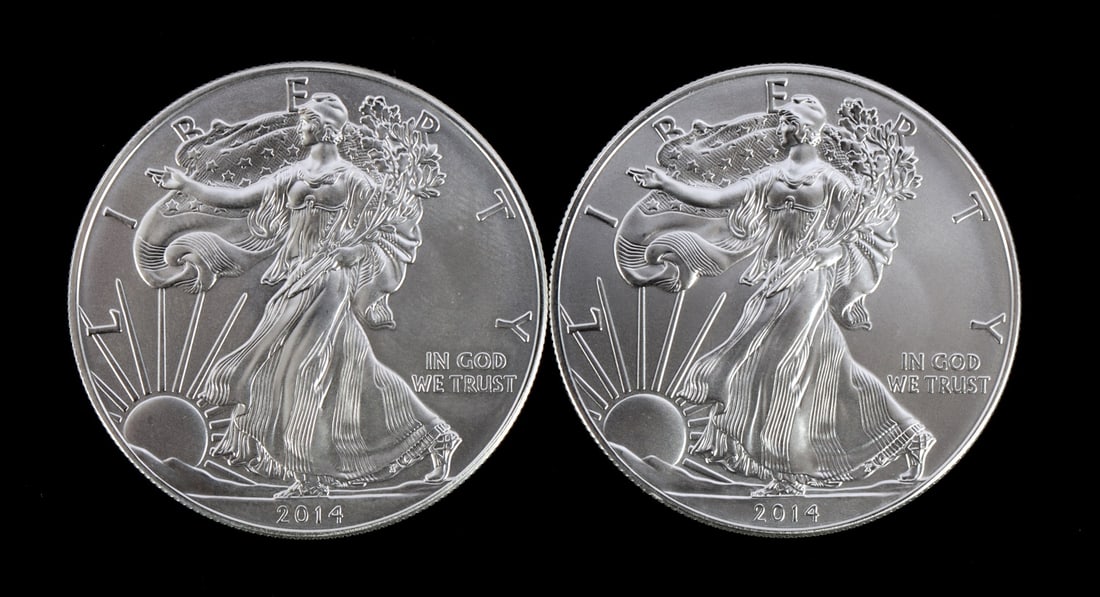 2 ONE TROY OUNCE .999 SILVER EAGLE 2014 (1 of 2)
