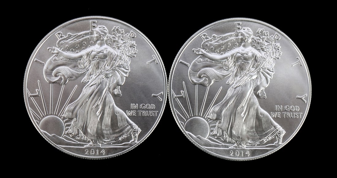 2 ONE TROY OUNCE .999 SILVER EAGLE 2014 (1 of 2)