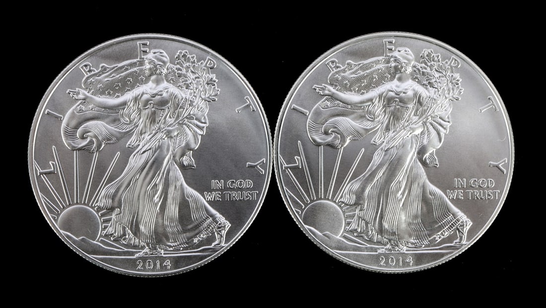 2 ONE TROY OUNCE .999 SILVER EAGLE 2014 (1 of 2)