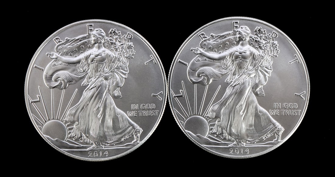 2 ONE TROY OUNCE .999 SILVER EAGLE 2014 (1 of 2)