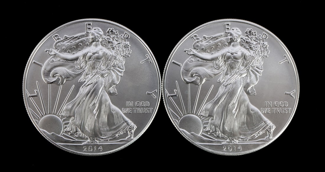 2 ONE TROY OUNCE .999 SILVER EAGLE 2014 (1 of 2)