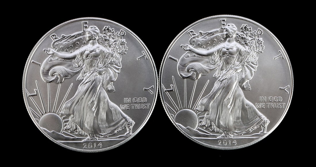 2 ONE TROY OUNCE .999 SILVER EAGLE 2014 (1 of 2)